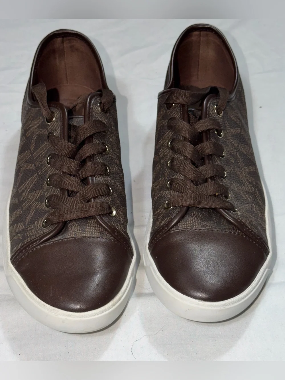 Michael Kors City MK Monogram Sneakers Women 9.5M Brown Leather Lace Up